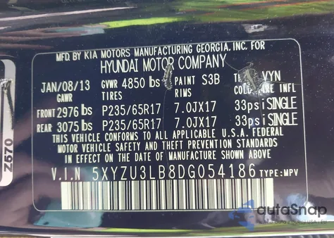 2013 Hyundai Santa Fe Sport из США, поврежденный, VIN 5XYZU3LB8DG054186